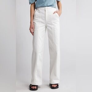 Frame Denim Braided‎ Waistband Wide Leg Jeans Size 28 White High Rise